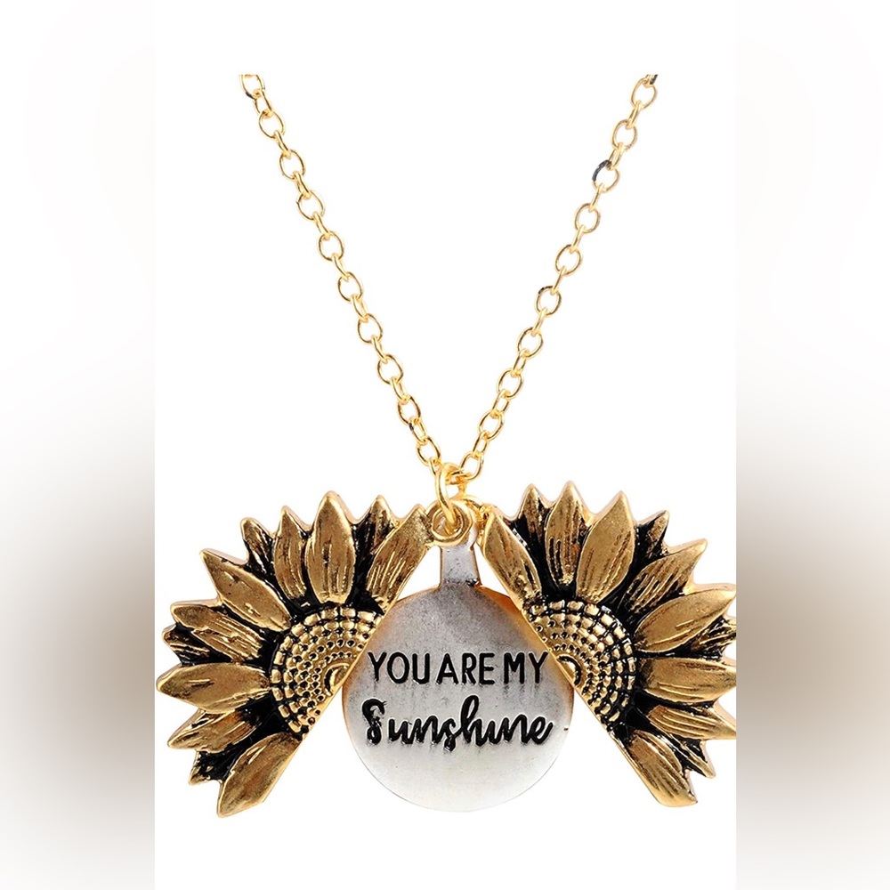You Are My Sunshine Engraved Necklace Inspirational Sunflower Locket Necklace